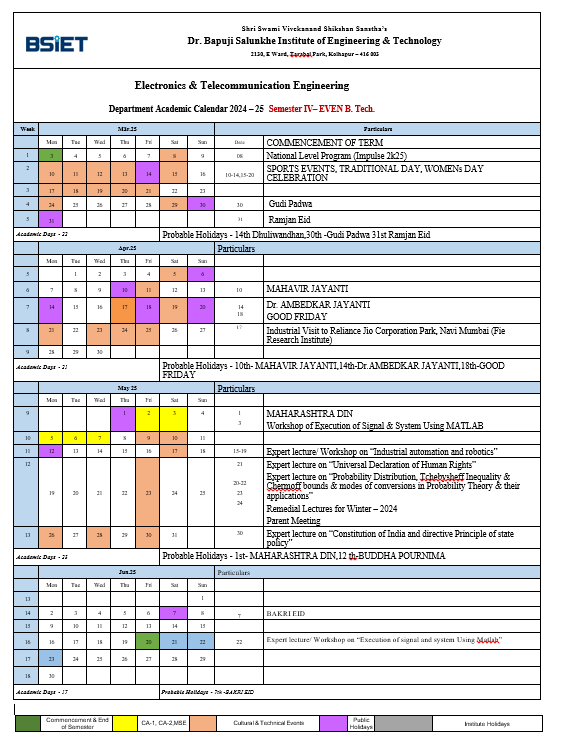 Academic Calendar 24-25 EVEN